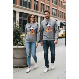 NWT (New) Disney Mickey Mouse Heather Gray Pullover Sweatshirt Size X-Large (XL)